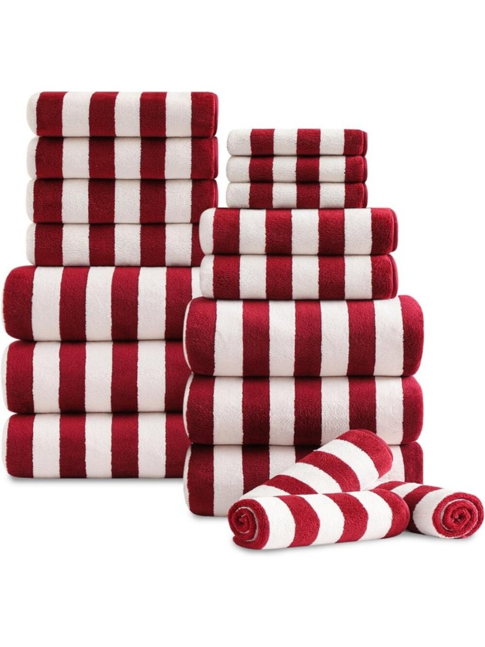 18-Piece Burgundy Stripe Bath Towel Set - Soft, Highly Absorbent, Quick Dry